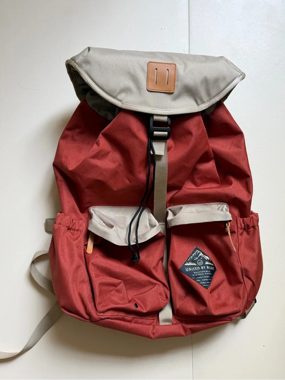 United By Blue Red and Cream Top-Flap Pack with Front Pockets